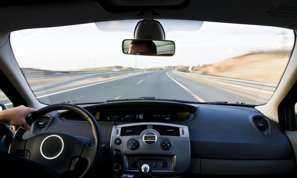 Inside car view at high speed.